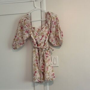 MINKPINK Floral Mini Dress - Pink and Cream